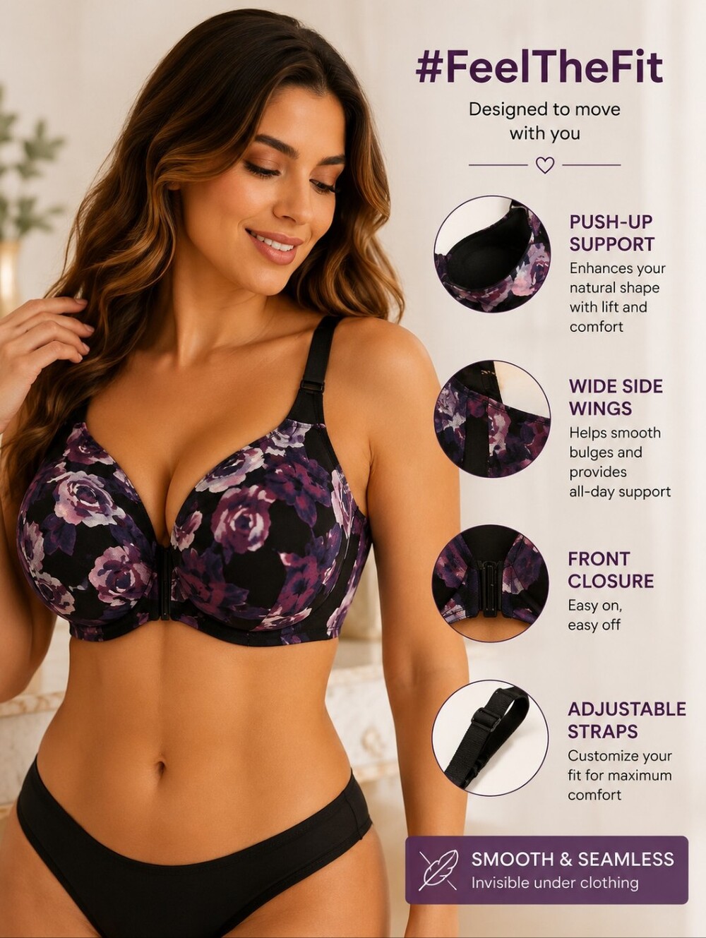 Torrid 46C Purple Floral Front Closure Full Coverage Underwire Bra